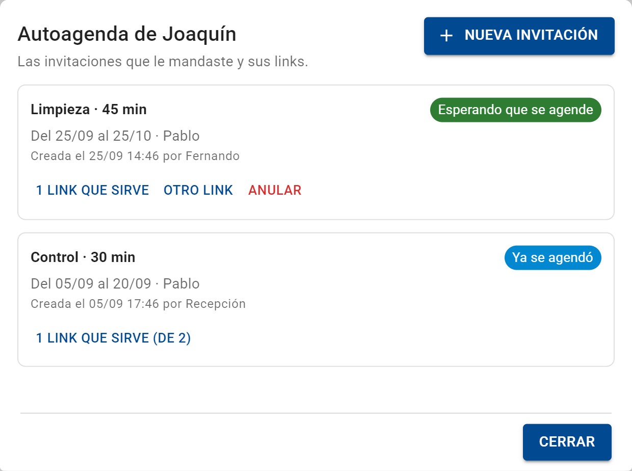 Las invitaciones de un paciente en Odontosys web